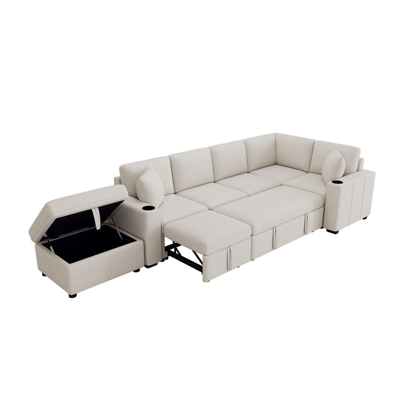 Sectional Sofa Convertible Pull-Out Sofa Bed With A Movable Storage Ottoman For Living Room