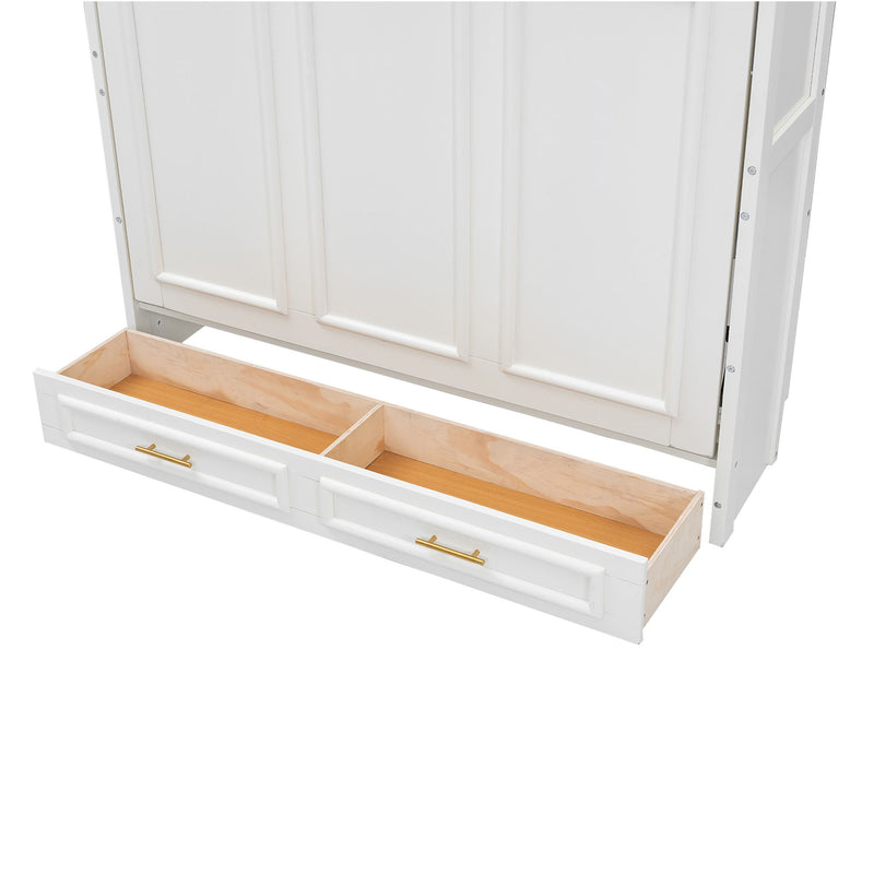 Full Size Murphy Bed With 2 Drawers - Beige