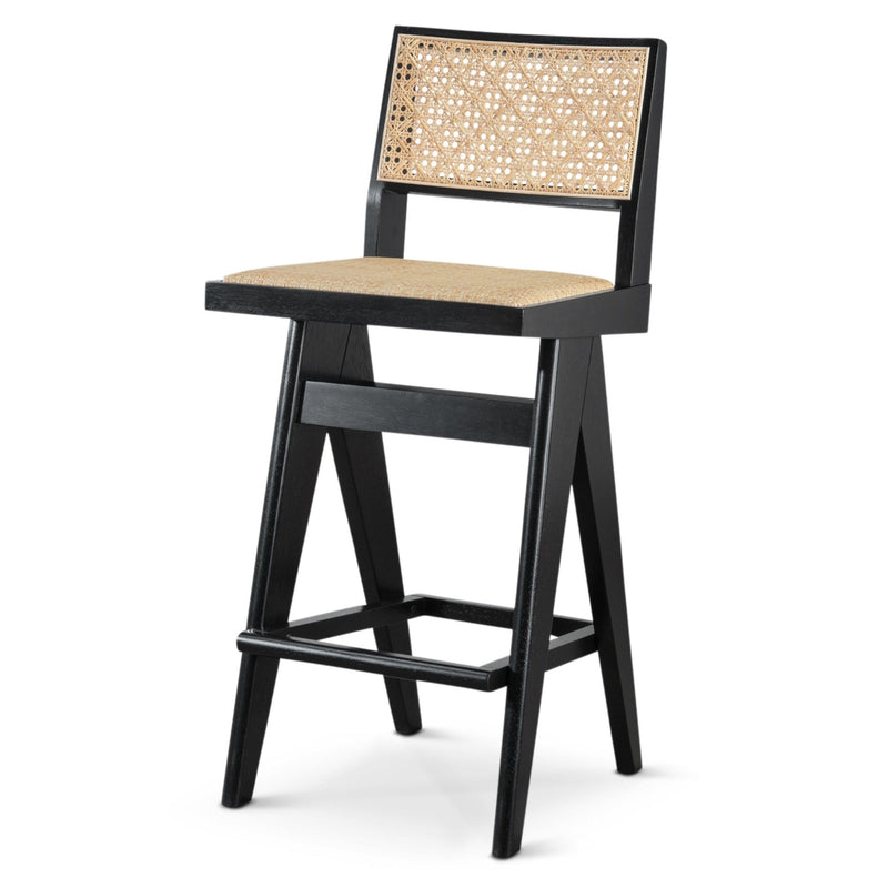 Keira - Bar Stool (Set of 2) - Black / Rattan