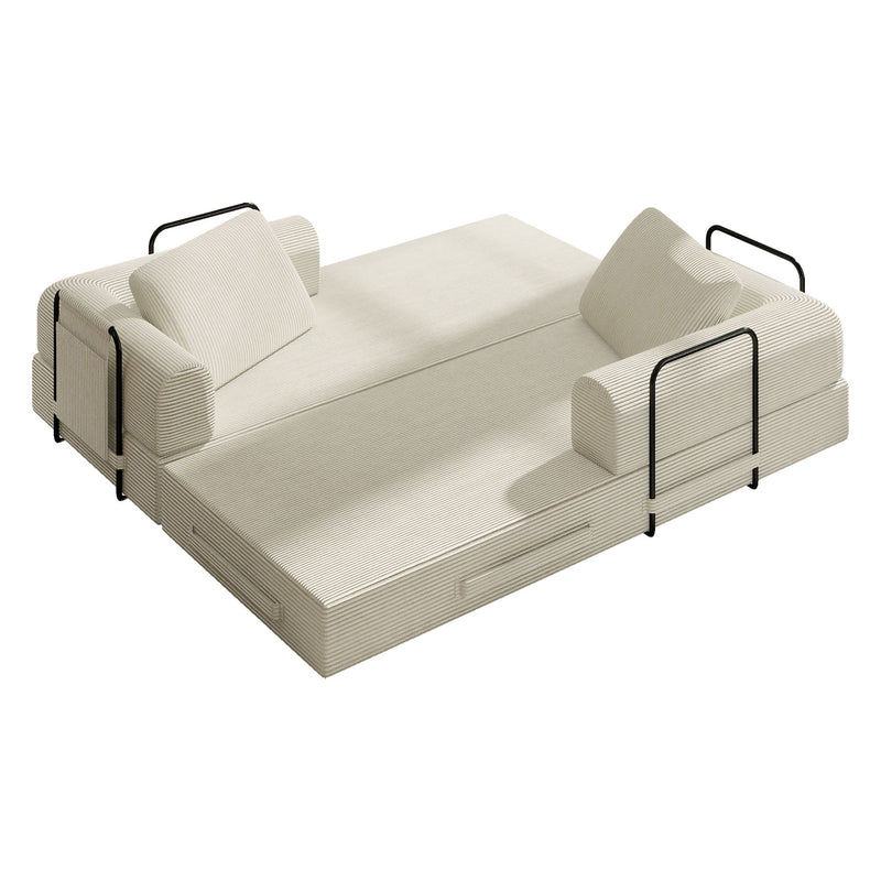 Convertible Sleeper Sofa Bed With Cylindrical Pillow, Fixed Shape Frame