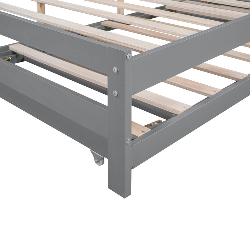 Full Size With Adjustable Twin Trundle Platform Bed - Gray