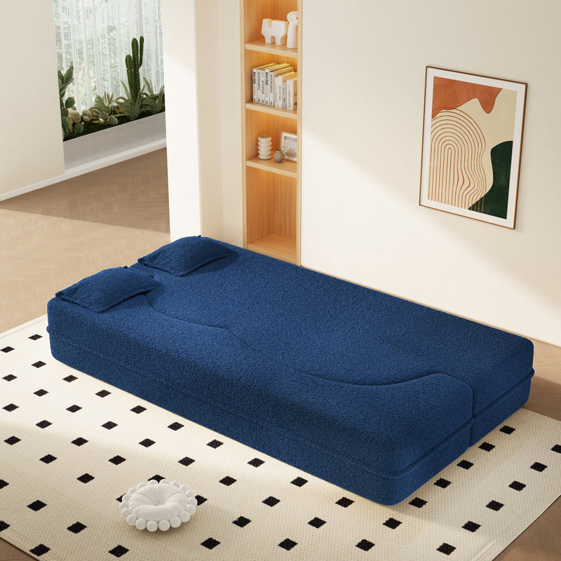 Modern Floor Sleeper Sofa Bed With 2 Pillows, Convertible Twin Size Folding Mattress For Living Room
