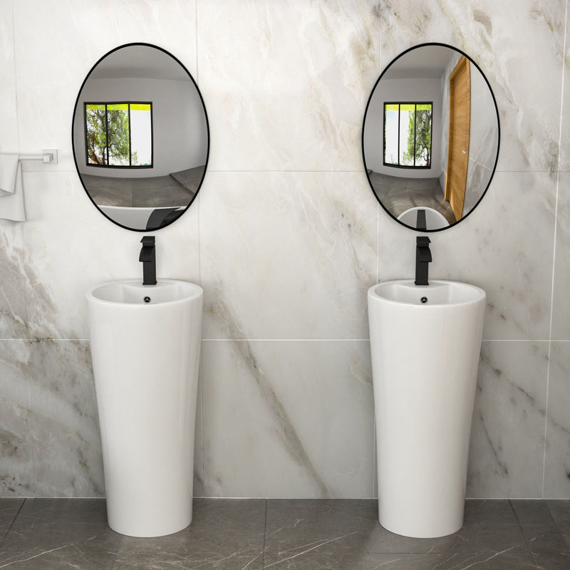 15" Pedestal Sink With Space Saving Design, Smooth Non Porous Surface For Powder Rooms - White