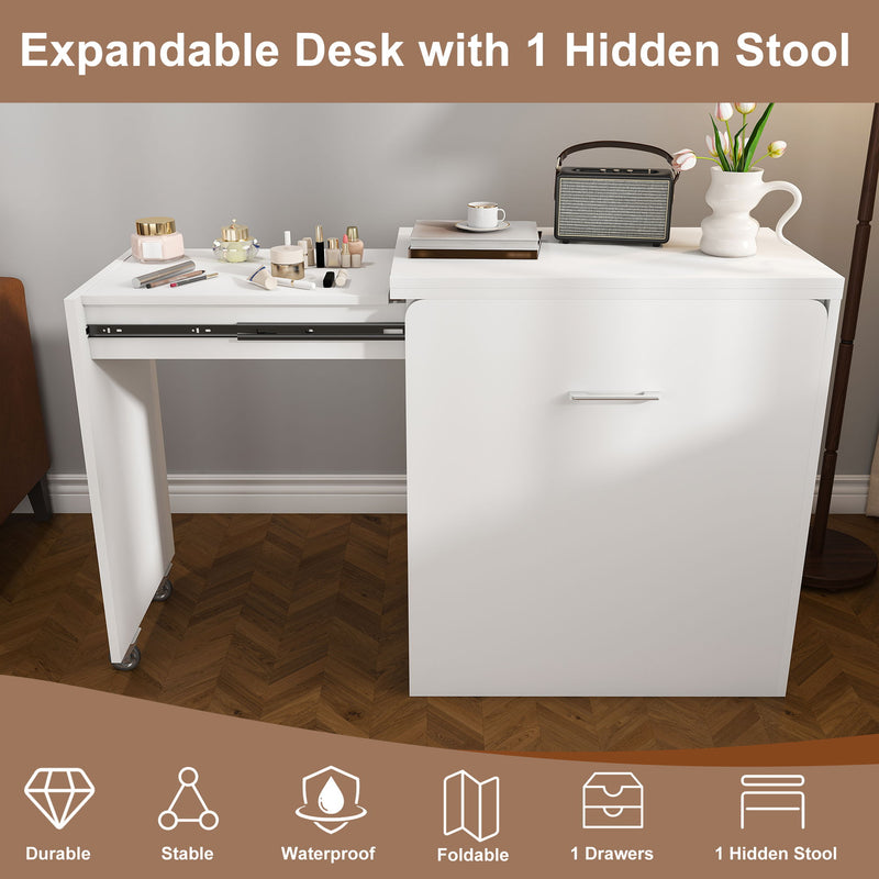 Folding Desk With Mirror And Storage Stol For Bedroom
