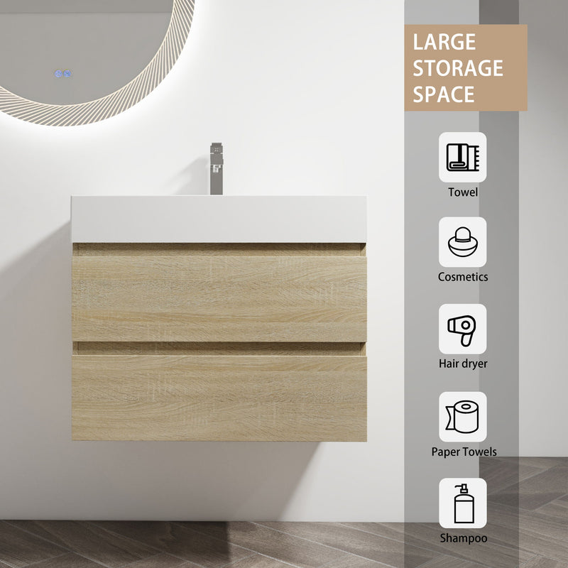 Wall Mounted Bathroom Vanity And Sink, 2 Soft Close Drawers