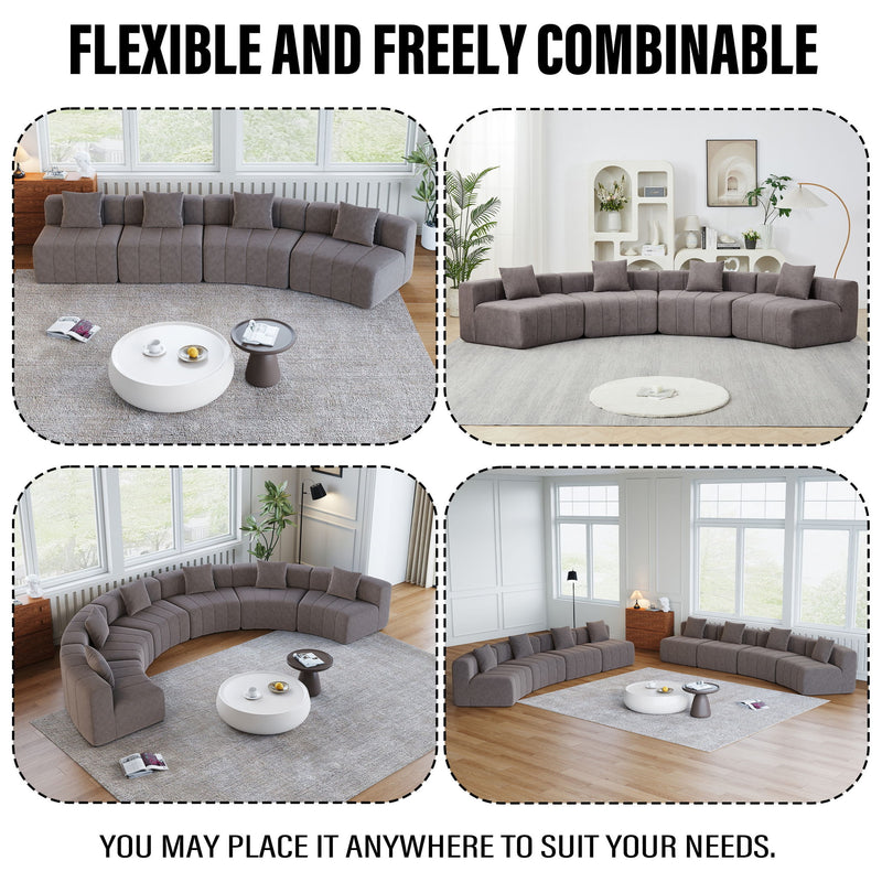 Curved Sectional Sofa With 2 Pillows For Living Room - Gray