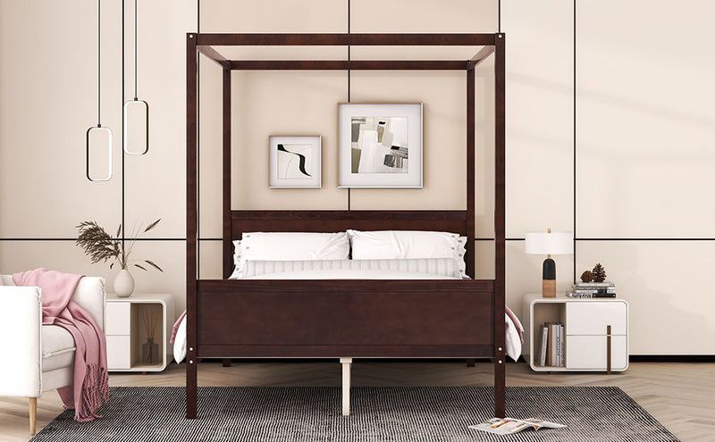 Canopy Platform Bed With Headboard And Footboard, Slat Support Leg