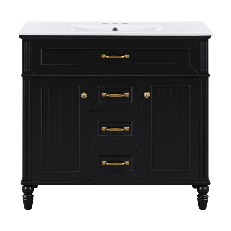 Bathroom Vanity With Sink, Flip-Out Top Drawer, Soft Close Doors, 2 Storage Drawers
