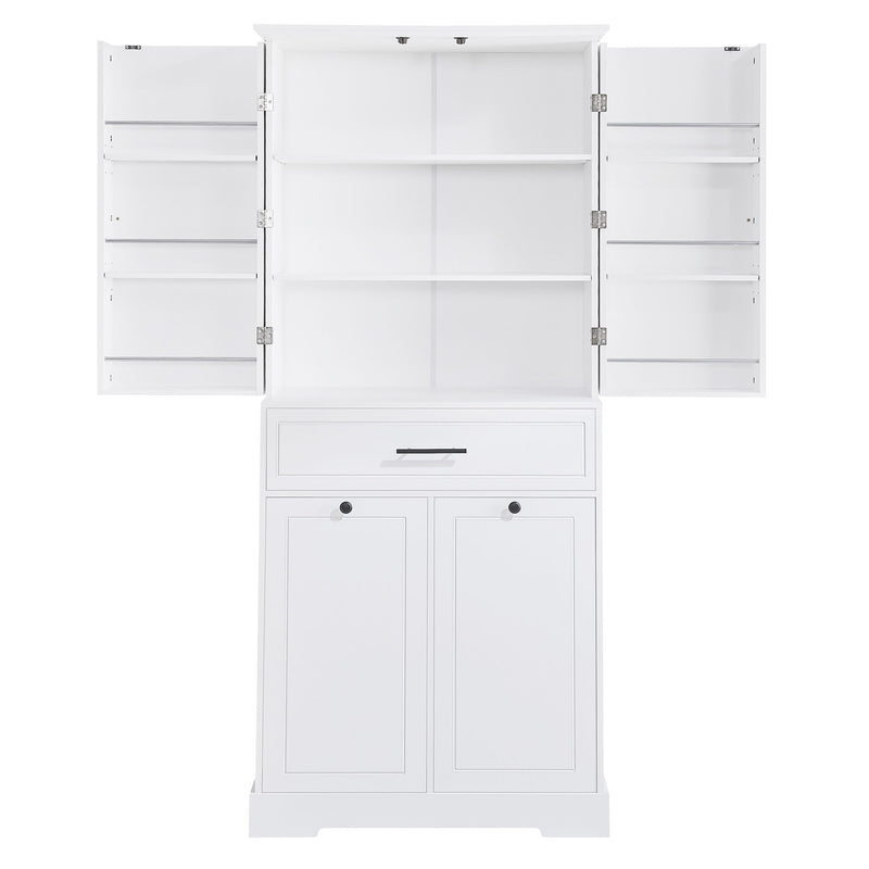Freestanding Bathroom Storage Cabinet With Doors, Drawers, And Tilt Out Laundry Hamper - White