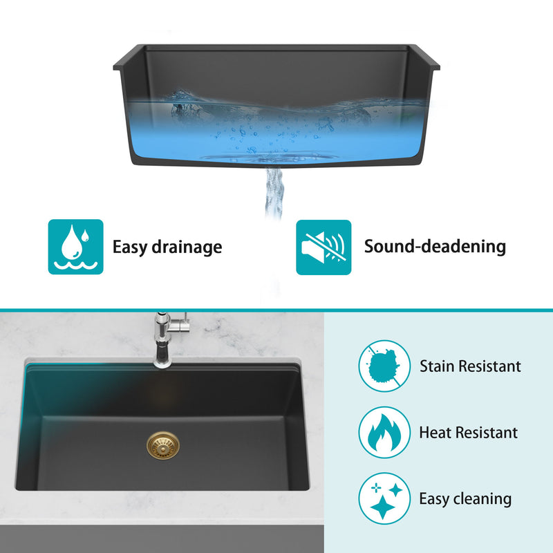 Quartz Composite Kitchen Sink With Undermount Design, Durable Single Bowl Workstation
