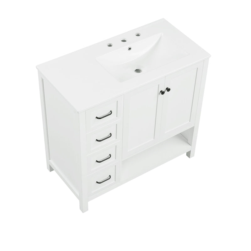 Bathroom Vanity With Sink Top, Bathroom Vanity Cabinet With 2 Doors And 2 Drawers, Open Shelf