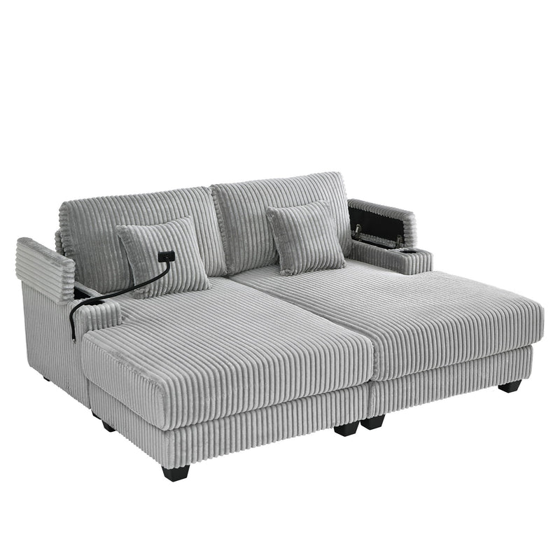 Modern Chaise Sofa With Adjustable Backrest, Cup Holders, Phone Holder & Storage Compartments For Living Room