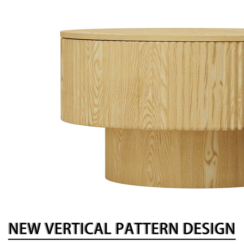 Modern Circular Coffee Table With Stripe Design And Storage Space
