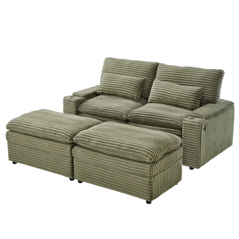 Convertible Loveseat Sofa With Storage, USB Ports, Cup Holders