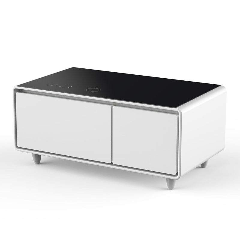 Modern Smart Coffee Table With Built-In Fridge - tooth Speaker, Wireless Charging, Touch Control Panel, USB Interface, Outlet Protection, Atmosphere Light
