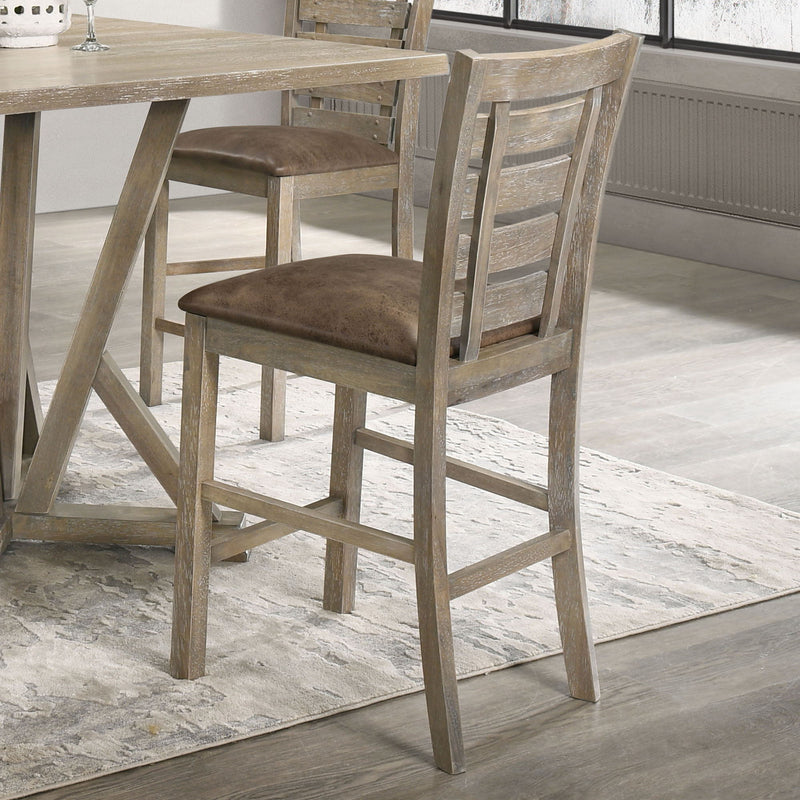 Dining Counter Height Chairs Modern Farmhouse Rustic Look Distressed Design Ladderback Solid Wood (Set of 2) - Grayish Brown