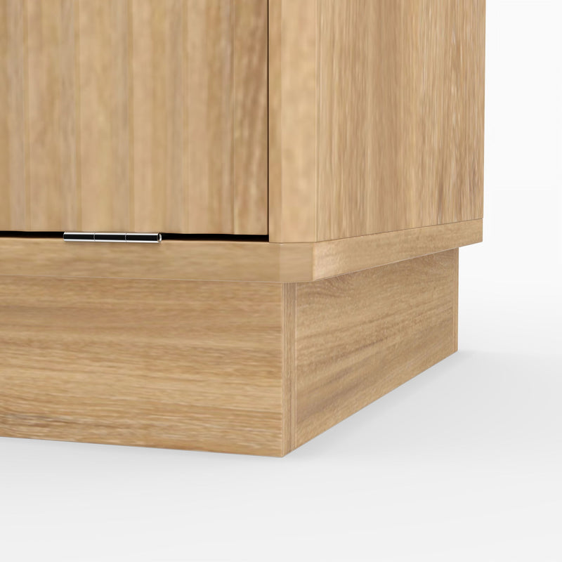 Tall Narrow Fluted Storage Cabinet With Trash Bin Compartment For Kitchen (Trash Can Not Included)