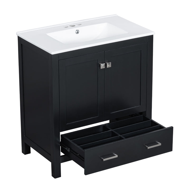 Bathroom Vanity With Single Sink, Combo Cabinet Undermount Sink, Bathroom Storage Cabinet With Two Doors And A Drawer, Soft Closing, Multifunctional Storage, Solid Wood Frame