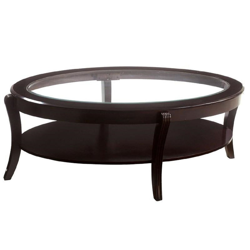 Oval Coffee Table With Beveled Glass Top And Open Lower Shelf - Espresso