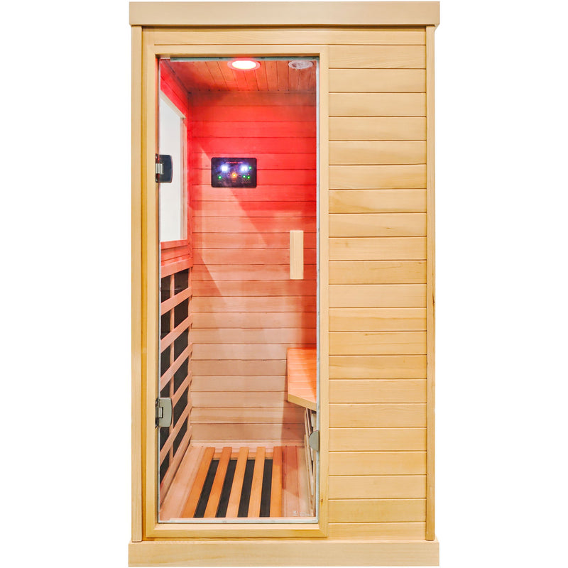 Infrared Sauna Room Single Room With Hemlock Frame, 6 Heating Plates, Built-In Lights And Bluetooth Audio - Natural