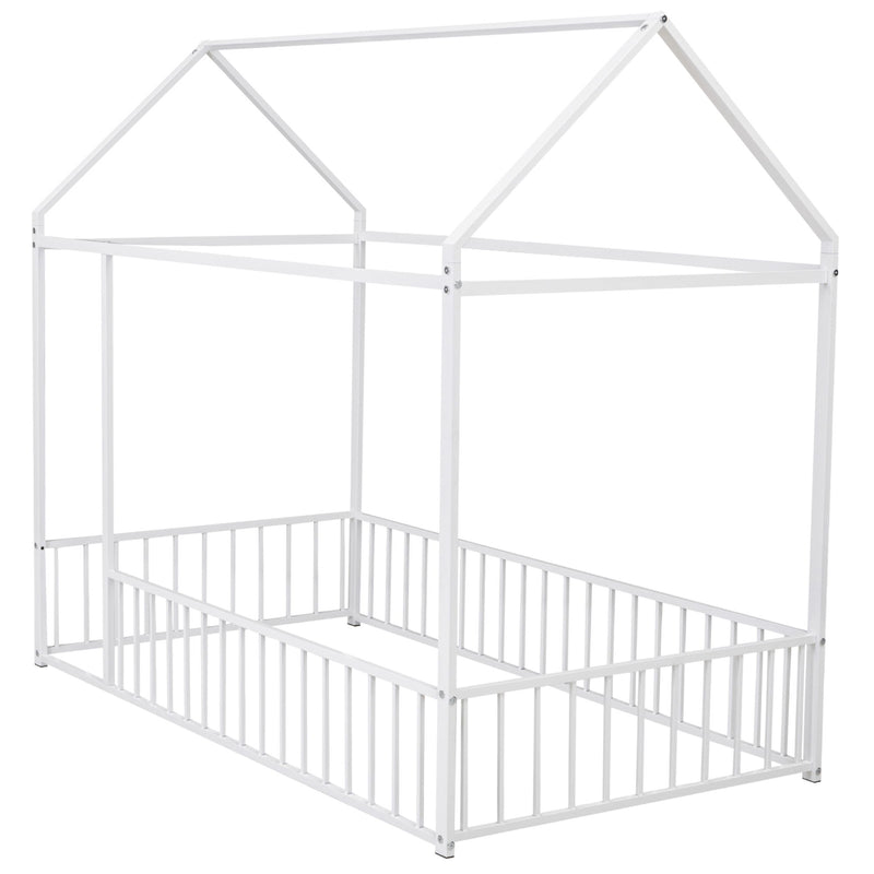 Metal Bed House Bed Frame With Fence