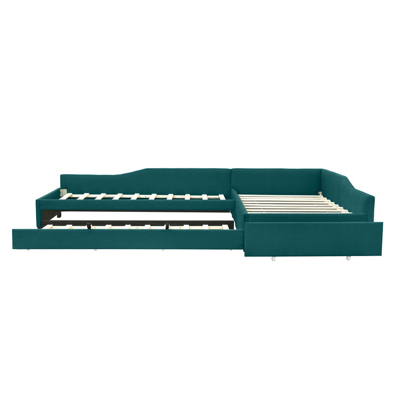 Upholstered Double Daybed With Trundle And Drawer