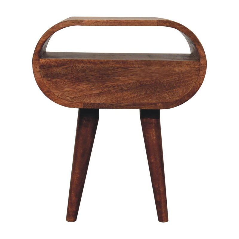 Circular Bedside Table With Open Slot - Caramel