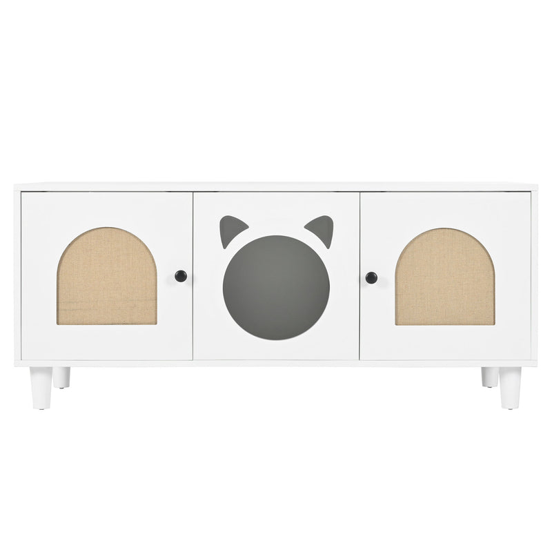 Furniture Style Cat Cabinet Cat Litter Box With Sisal Scratching Door - Cream White
