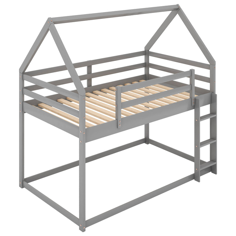 Low Bunk Bed With House Shaped Frame And Ladder