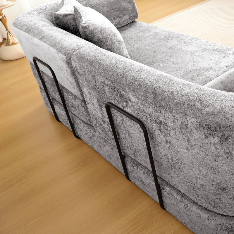3 Seater Sofa With Built In Pet Bed Nook, Curved Design And 2 Throw Pillows