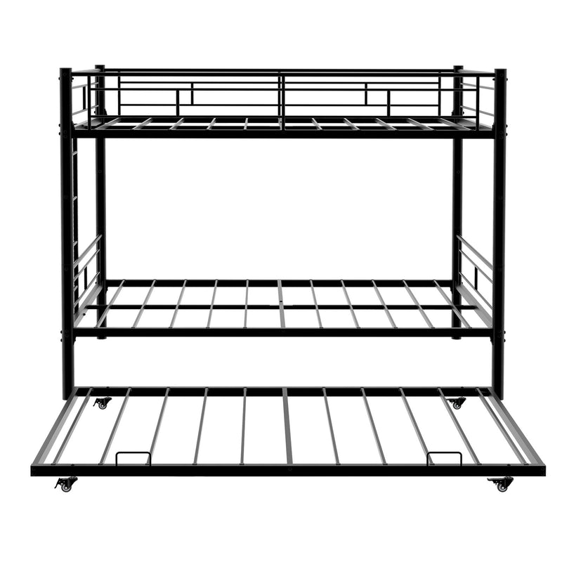 Metal Bunk Bed For Kids, Convertible Bedframe With Ladders & Guardrail