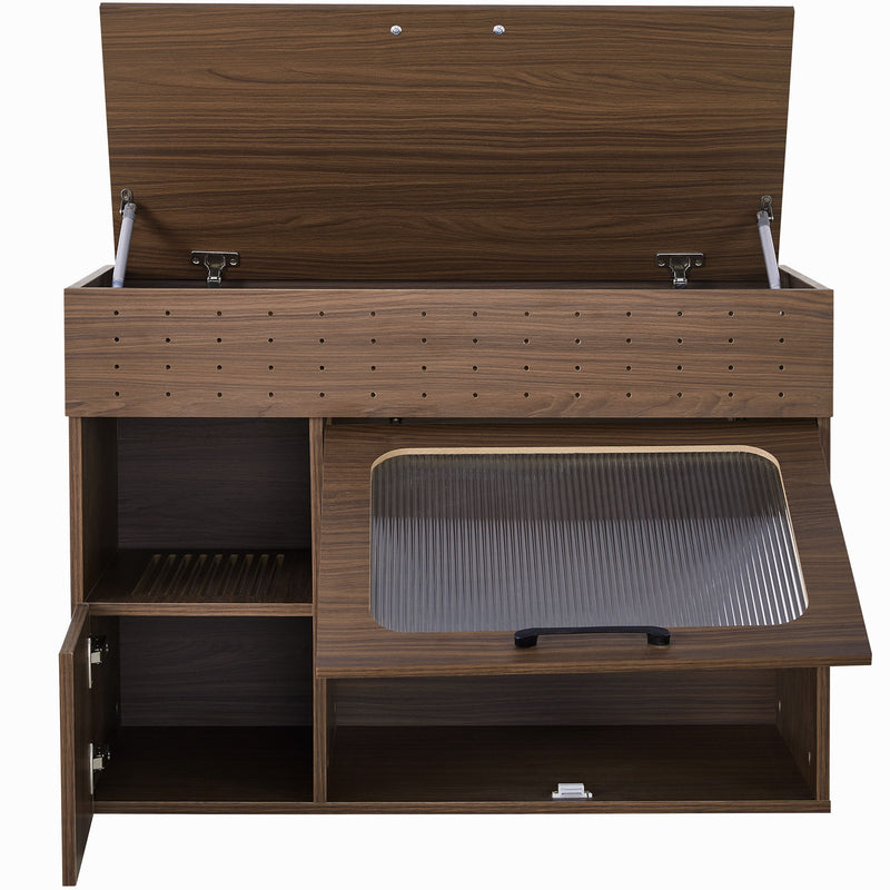 Furniture Style Multi Use Cat Litter Box House With Storage - Walnut