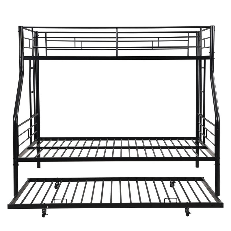 Twin Over Full Modern Metal Bunk Bed With Trundle - Black