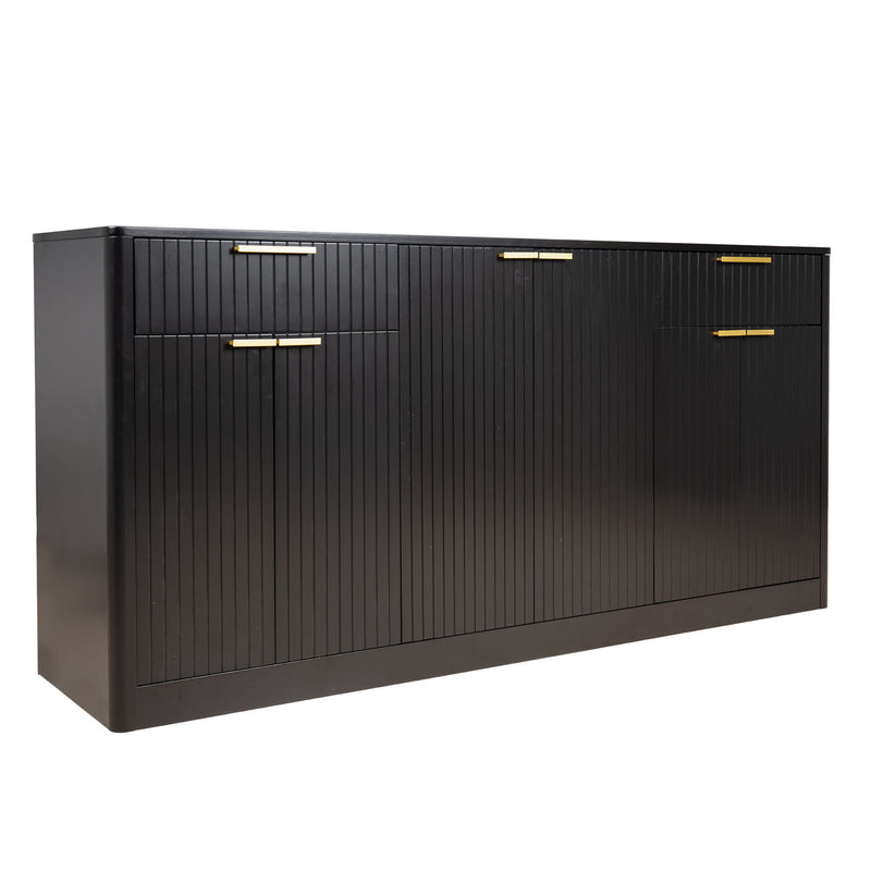 Large Fluted Buffet Sideboard, Wine Bar Storage Cabinet With 6 Doors & 2 Drawers