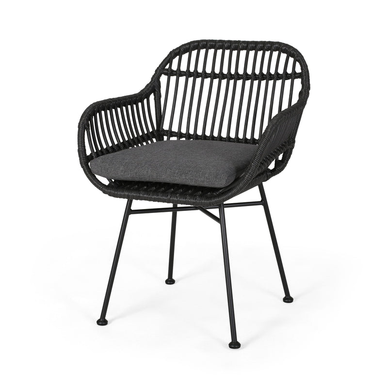 Outdoor Rattan Accent Chair With Metal Legs