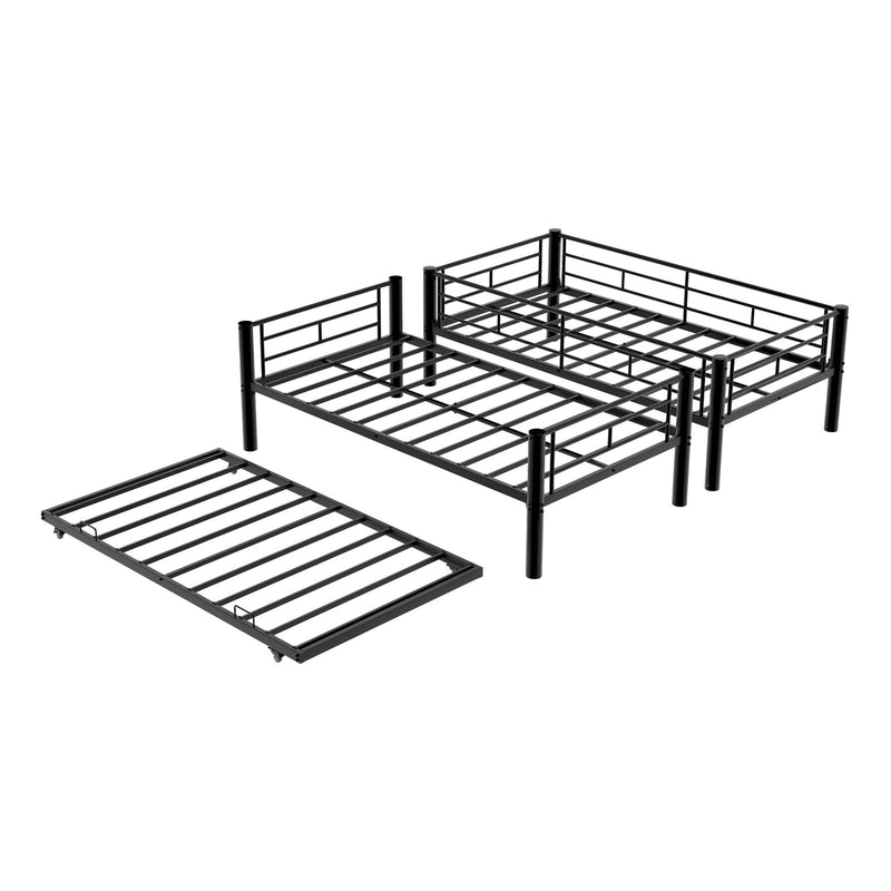 Metal Bunk Bed For Kids, Convertible Bedframe With Ladders & Guardrail
