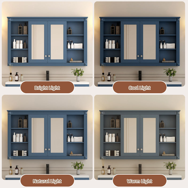 Wall-Mounted Mirror Cabinet With Adjustable Shelf And Open Shelves