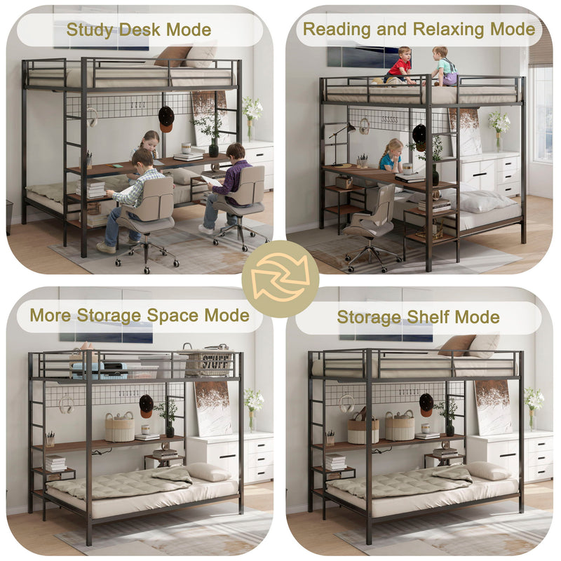 Ethan - Bunk Bed With Desk, Charging Station, Storage Shelves