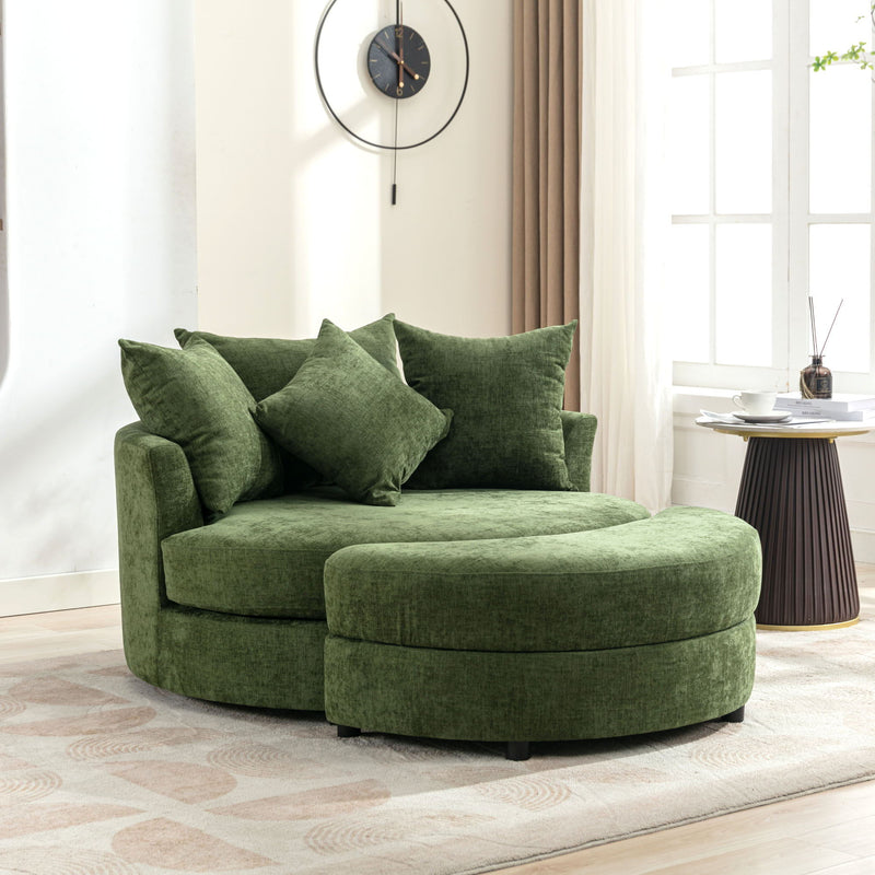360° Swivel Accent Barrel Chair With Storage Ottoman & 4 Pillows, Modern Leisure Chair Round Accent For Living Room