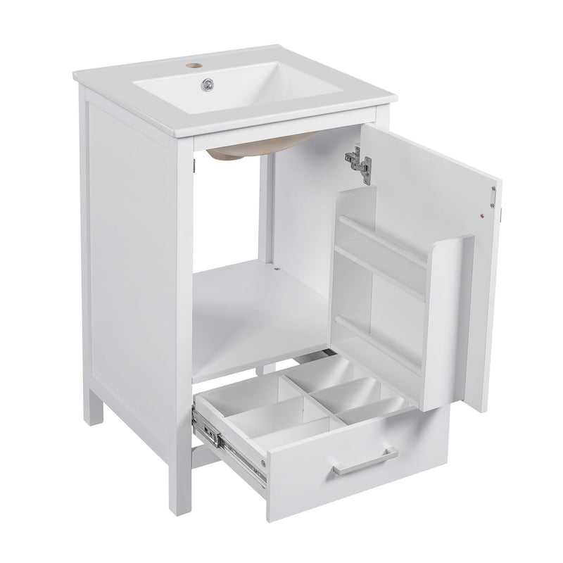Bathroom Vanity With Ceramic Sink, Soft Close Drawers, Door Organizer, Divider Drawer, Adjustable Foot Pads