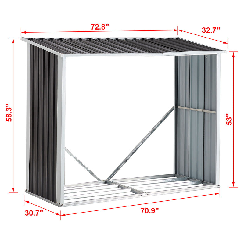 Log Storage Shed, Log Holder With Roof, Log Storage Shed, Firewood Rack For Backyard Garden Patio Porch, Anthracite Galvanized Steel - Dark Gray