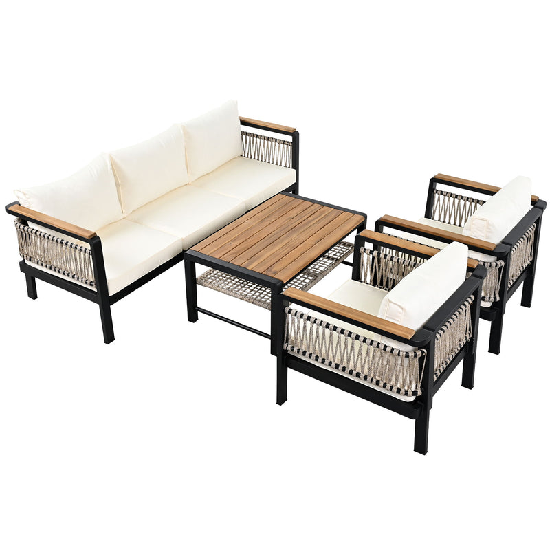 4 Pieces Outdoor Sectional Sofa Set 5 Person Patio Seating Group Outdoor Conversation Set With Cushions And A Coffee Table For Patios