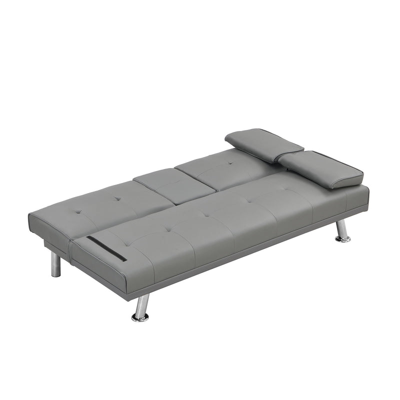 Modern Sofa Bed With Armrest 2 Holders, Wood Frame & Stainless Leg