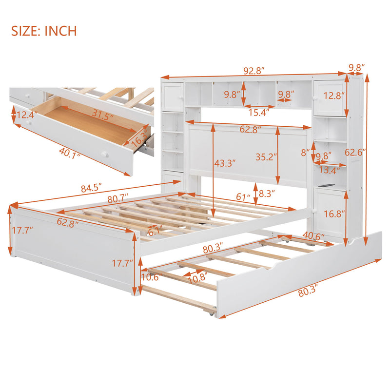 Bed With All In One Cabinet, Shelf And Sockets, Twin Long Trundle