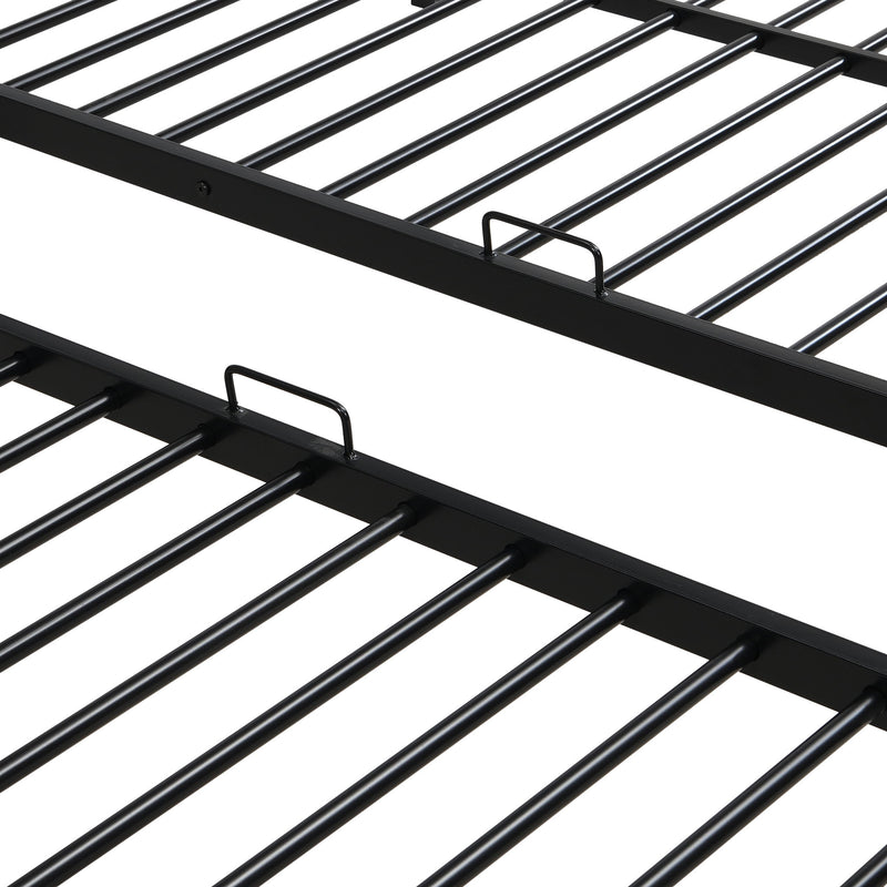 Modern Metal Triple Bunk Bed With Vertical Ladder, Safety Rail, And Storage Shelf - Black