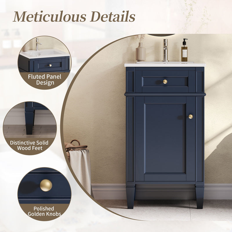 French Style Bathroom Vanity With Sink, Soft-Closing Door, Adjustable Shelf, Rectangular Design