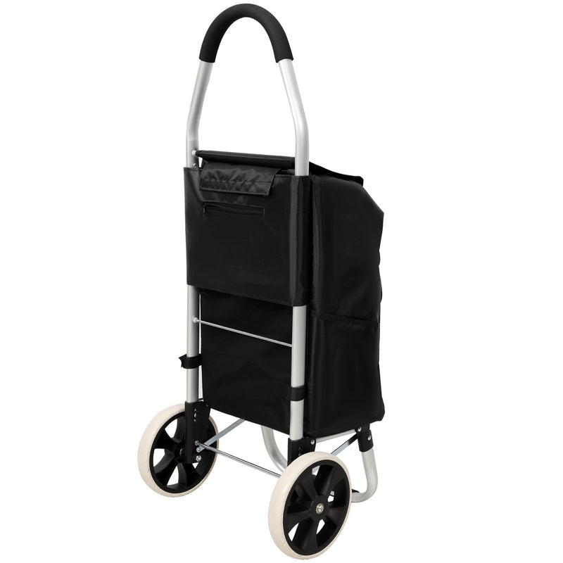 Foldable Shopping Trolley With Wheels And Removable Waterproof Bag - Black