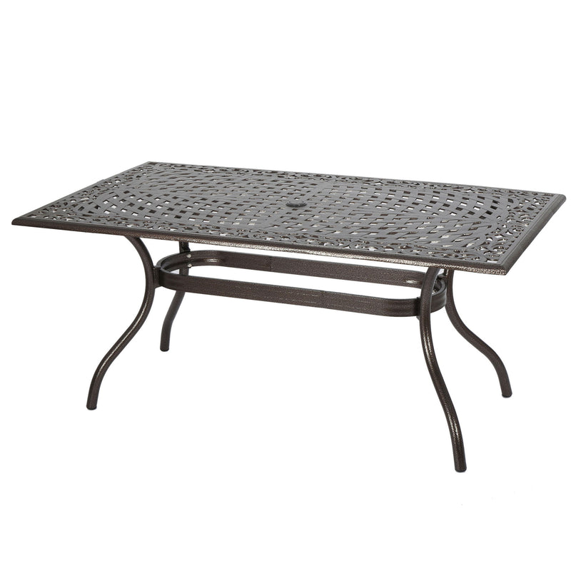 Celestine - Outdoor Cast Aluminum Dining Table With Floral Lattice Design And Umbrella Holder