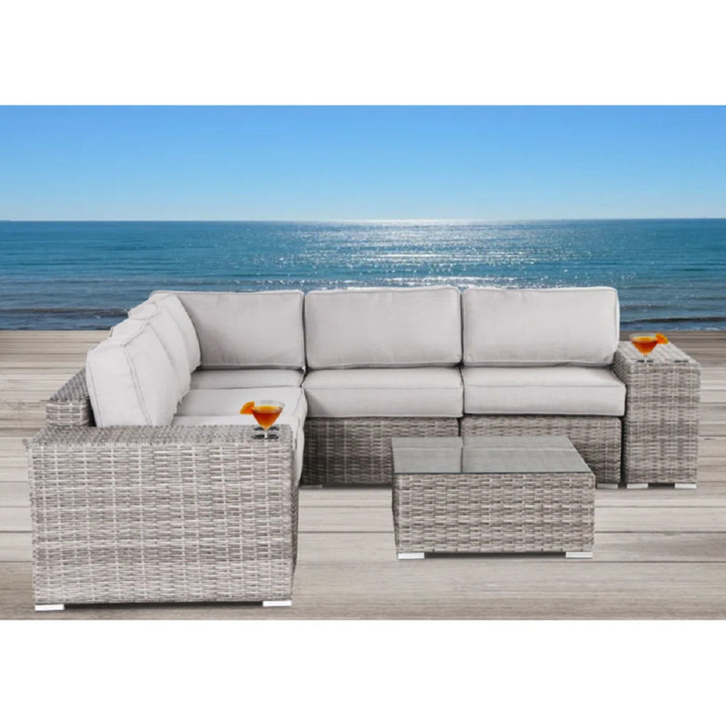 Modern Patio Rattan Sectional Set With Cushions