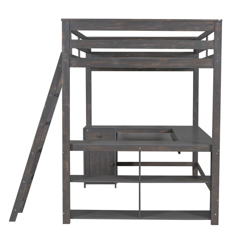 Loft Bed With U-Shaped Desk, Drawers, And Storage Shelves